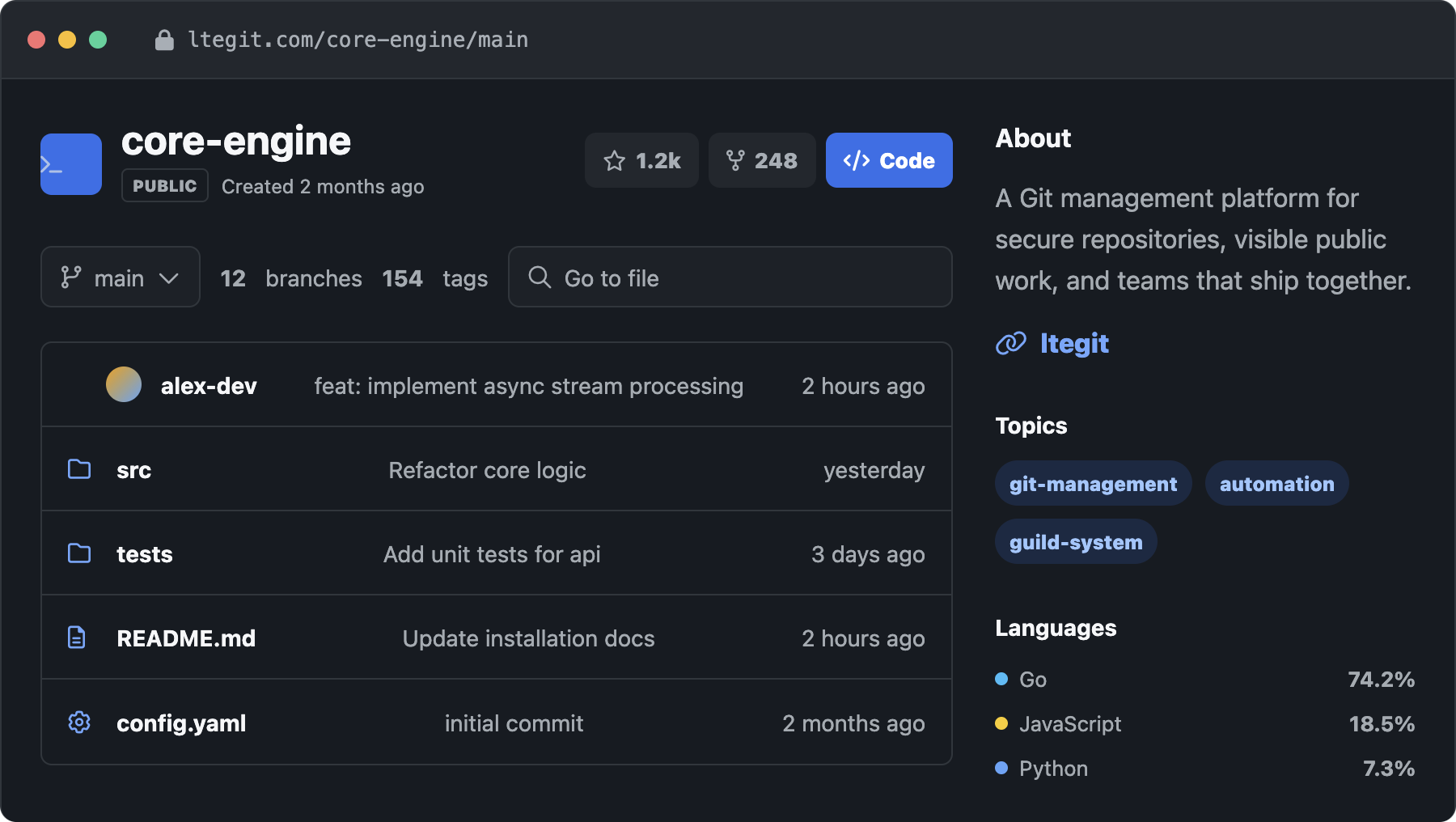 LTE Git repository screenshot